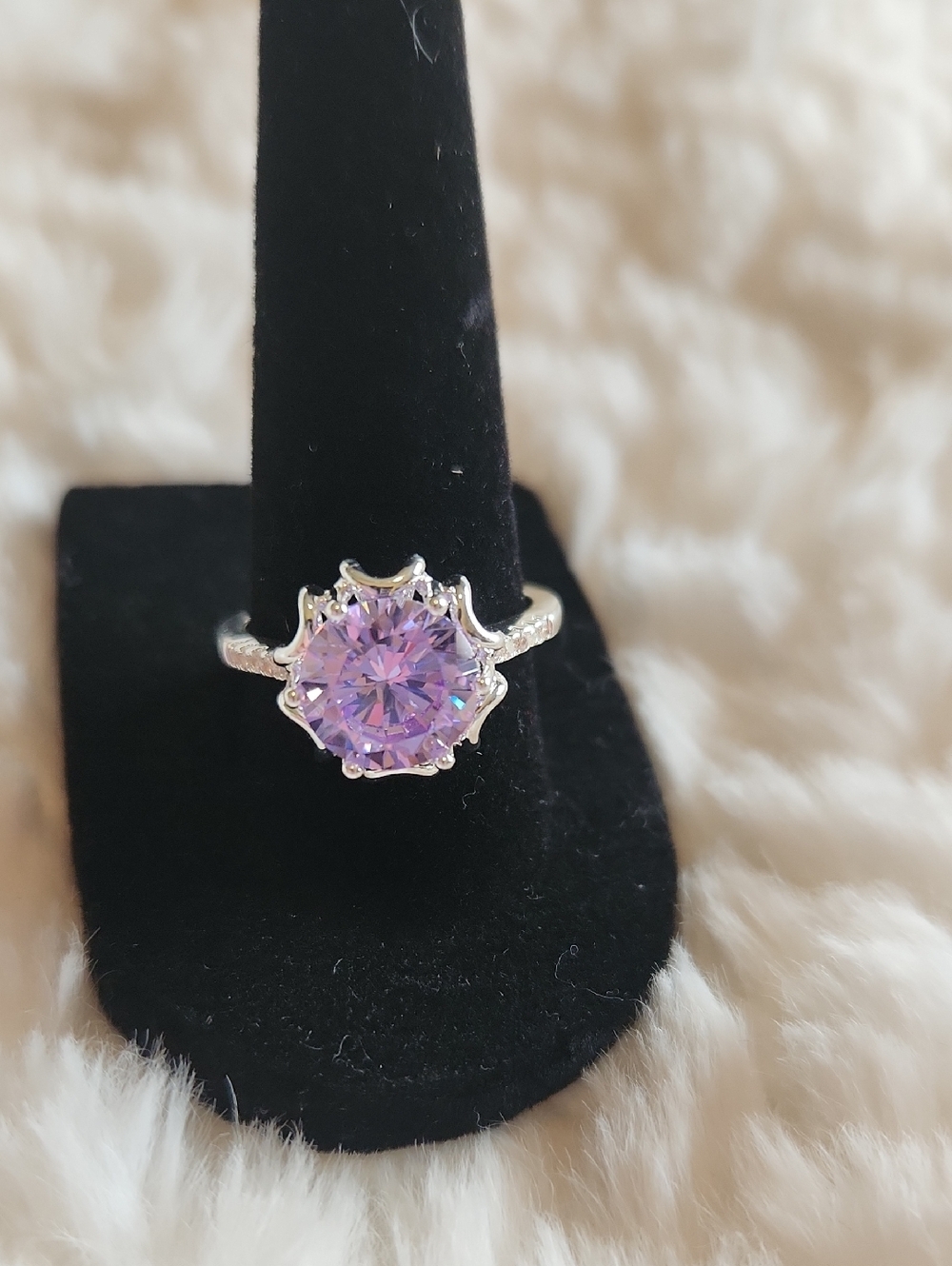 Princess Silver Ring Brand New with Amethyst Round Center Stone CZ Accents